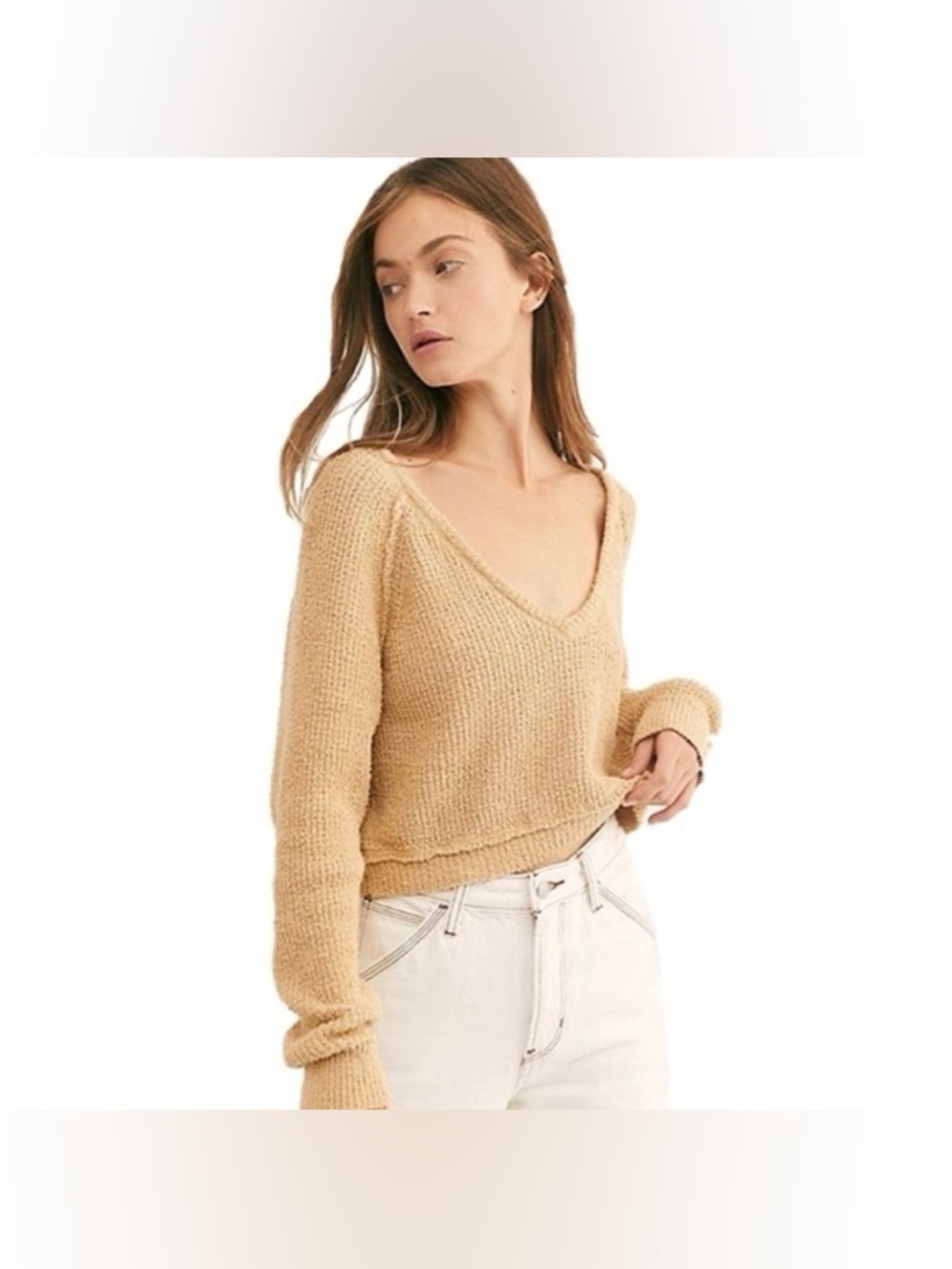 FREE PEOPLE HIGH LOW V Neck TEXTURED SLOUCHY SWEATER Size Small
